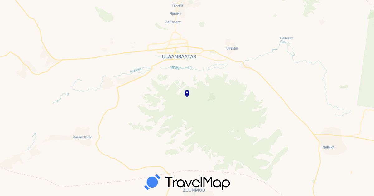 TravelMap itinerary: driving in Mongolia (Asia)